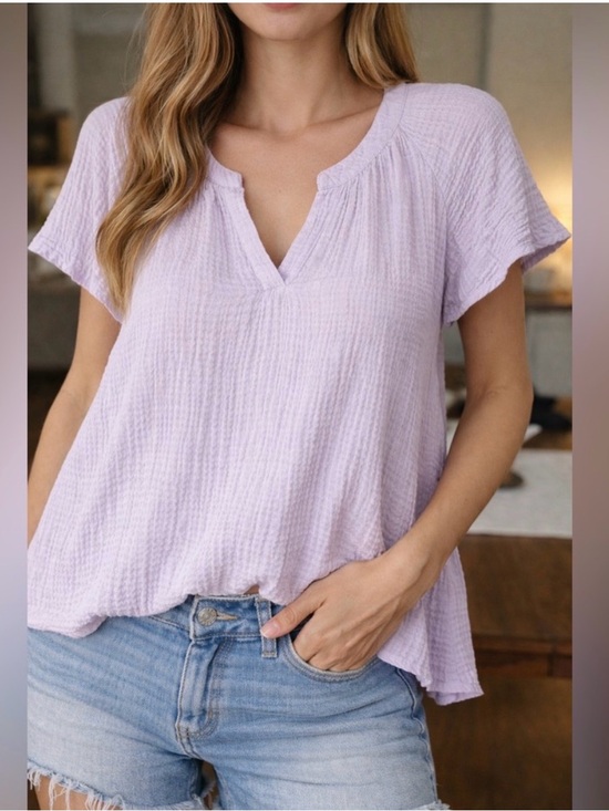 Universal Thread Tops - Universal Thread Soft Lilac Cotton Gauze V-Neck Blouse Size Medium